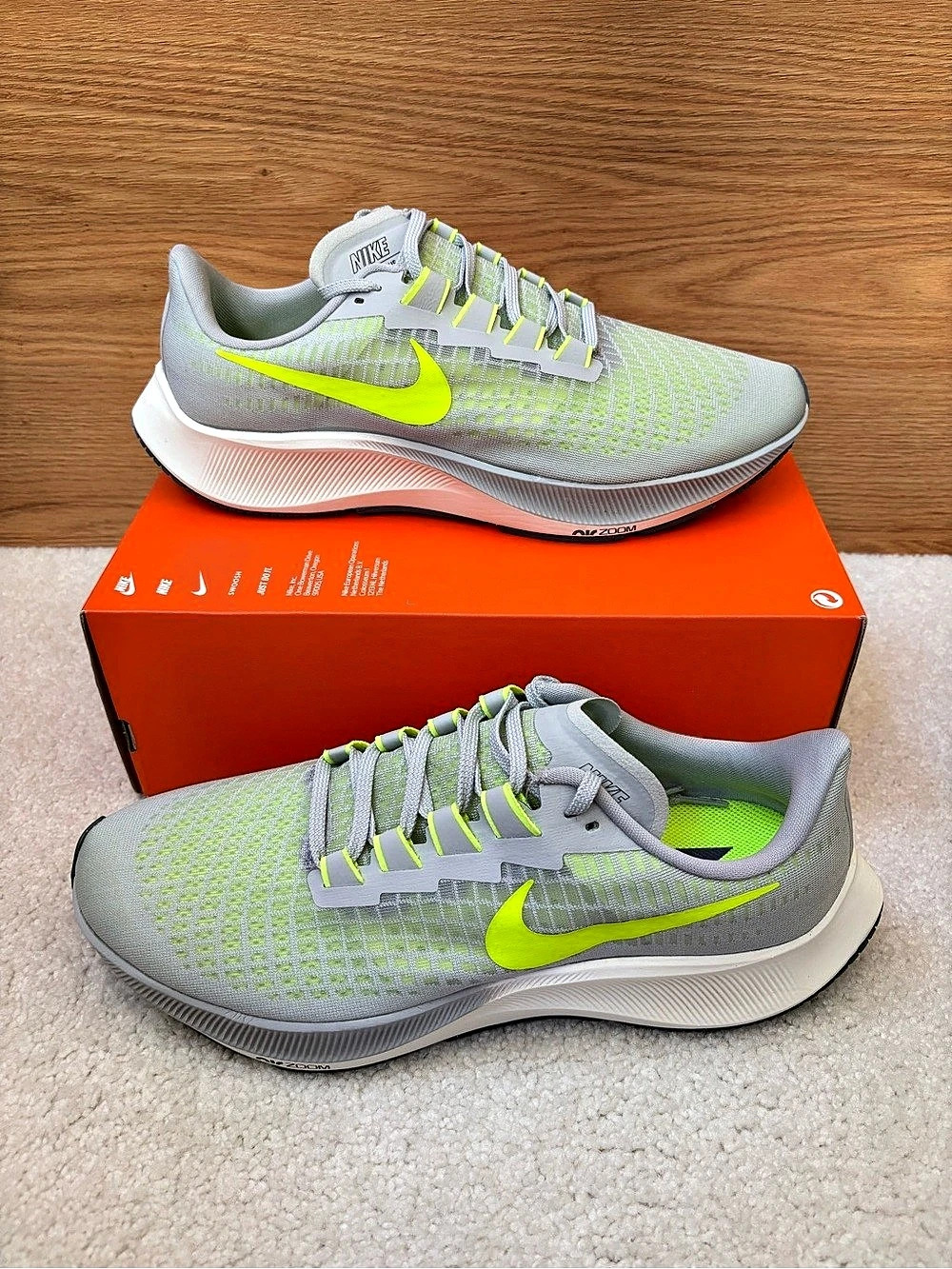Brand New Nike Air Zoom Pegasus 37 Gray Green Running Shoe Men Size 12